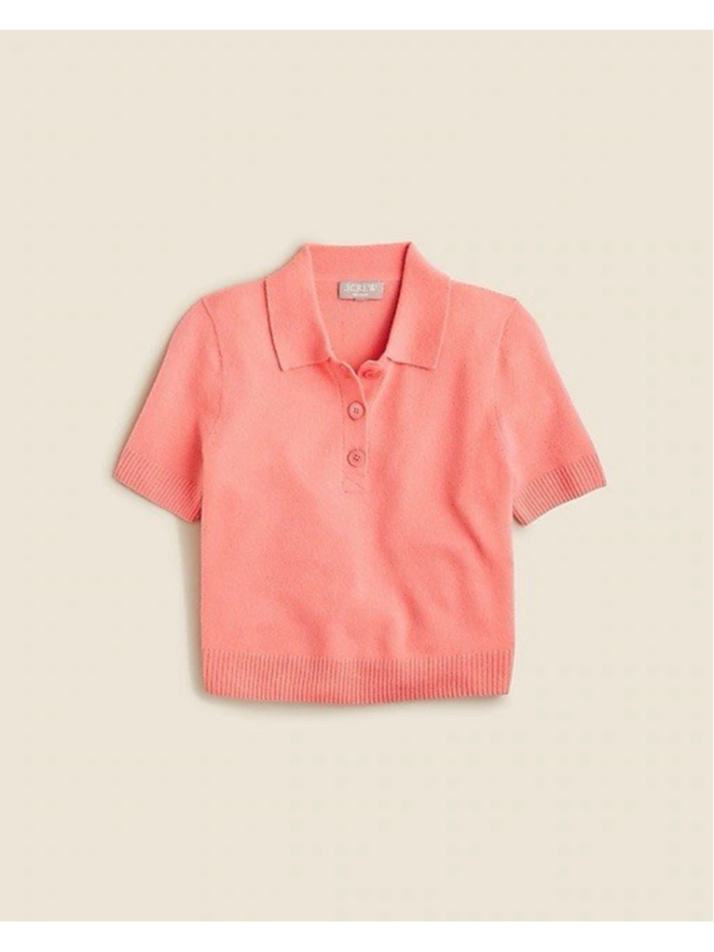 J Crew 100% Cashmere Cropped Sweater Polo Guava Pink XL Soft Preppy Short Sleeve